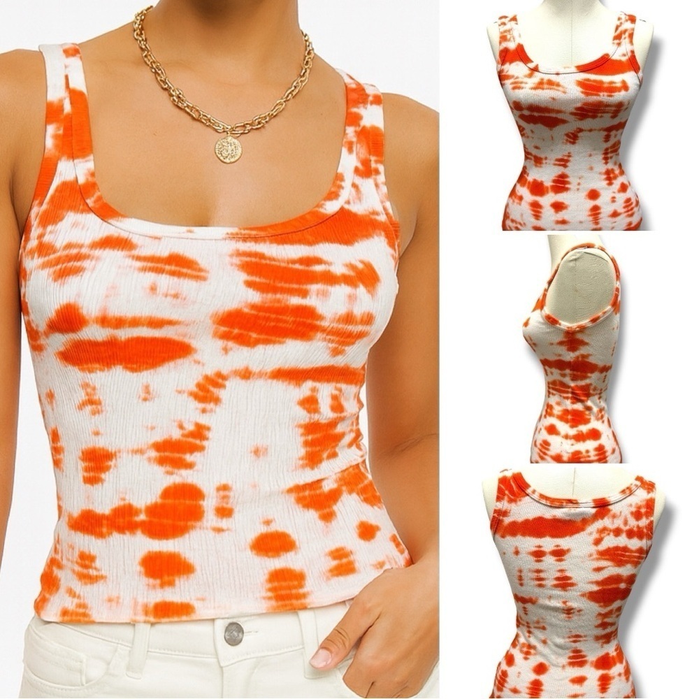 436 Michael Stars | EUC Orange White Tie-Dye Ribbed Tank Top (size OS)
